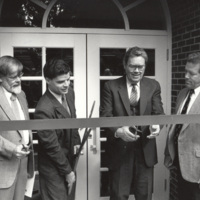 University Library Ribbon Cutting Ceremony-Dedication Oct 1989--Richard Snyder (left)-Pres Robert Nicholson (third).jpg